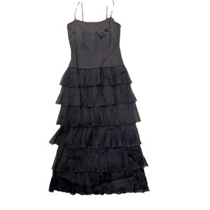 Roland Nivelais 100% Silk Sz12 Ruffle Tiered‎ Evening Gown Spaghetti Strap Dress